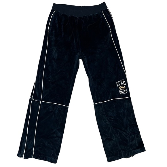 VTG 90s Y2K Ecko‎ Unltd Knit Velour Black Track Pants Mens XL Sporty Athletic